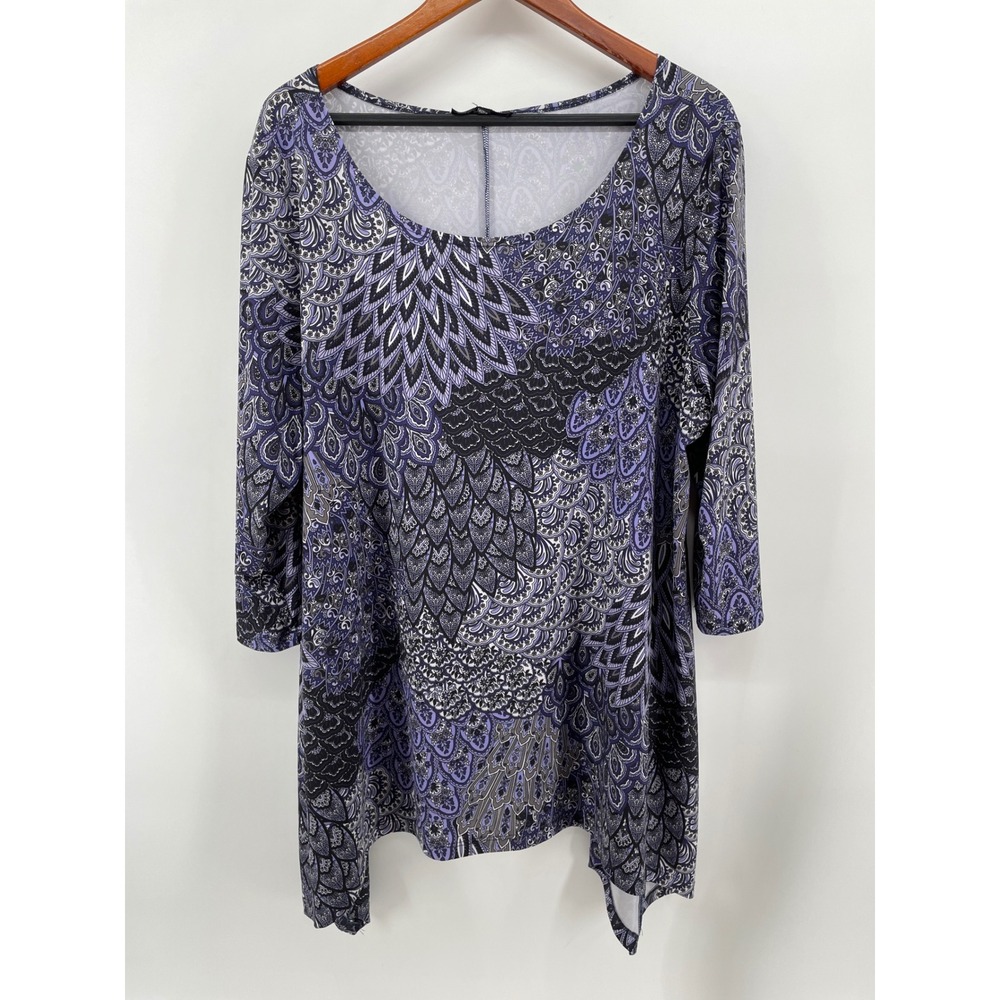 Tunic Top Womens 3X Purple Floral Paisley Artsy Western Boho‎ Sharkbite Hem USA